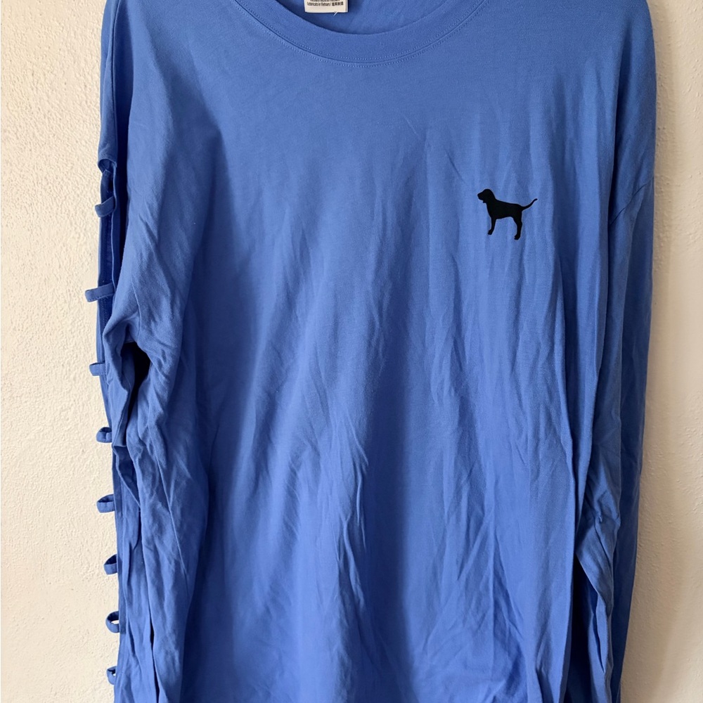 PINK Victoria’s Secret Blue Long Sleeve Shirt with Cutout Sleeves